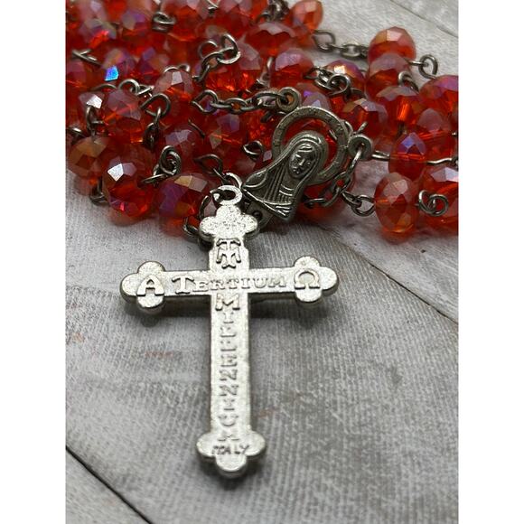 Vintage Italian Glass Bead Rosary, Italy Catholic Prayer Beads, Silver Crucifix - Picture 5 of 7